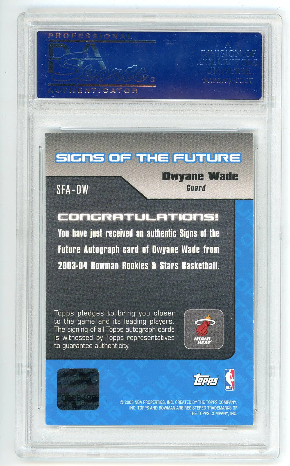Dwyane Wade 2003 Bowman Signs Of The Future Autograph #Sfadw Psa 8