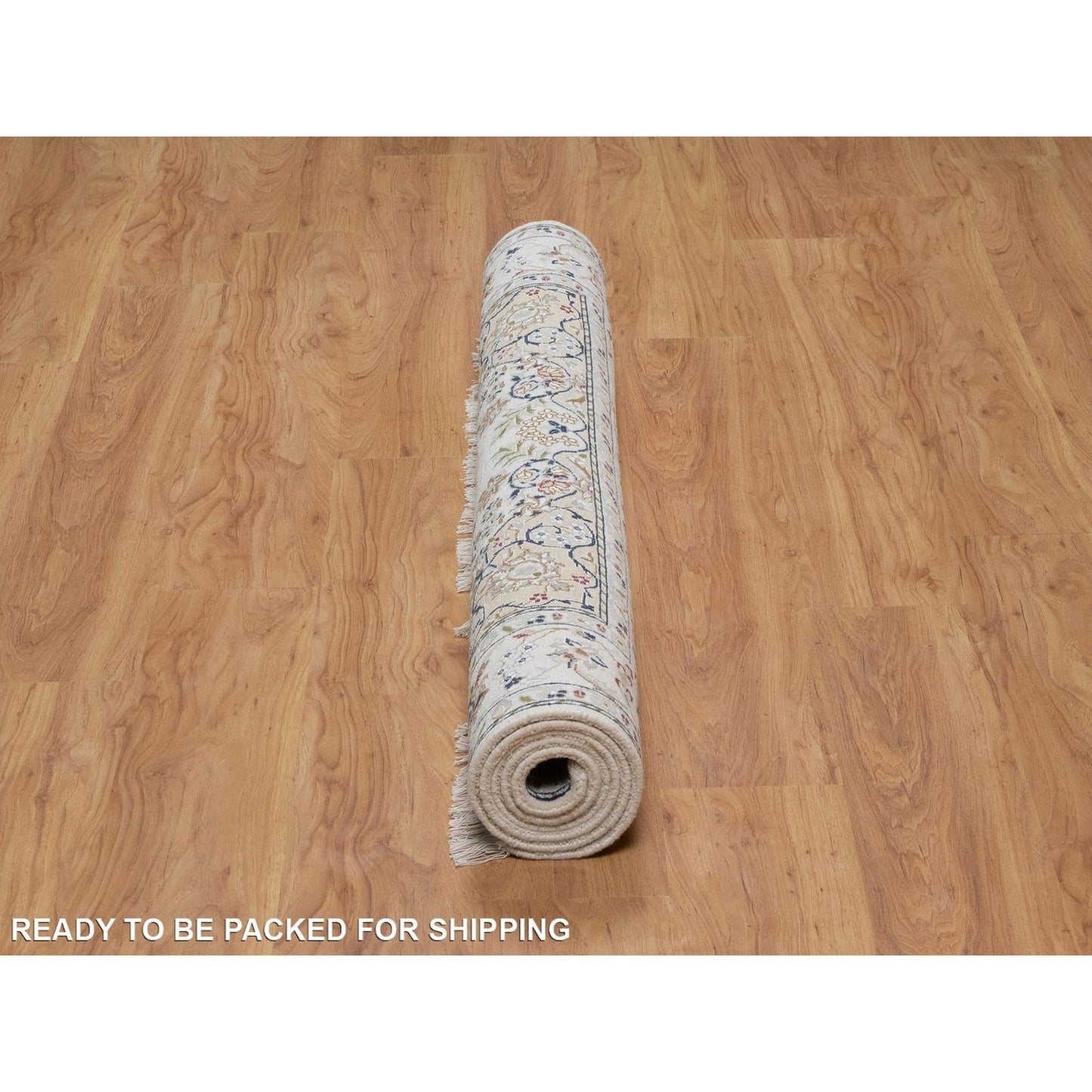 4'8"X6'10" Ivory Nain With Flower Design Hand Knotted Wool And Silk Rug