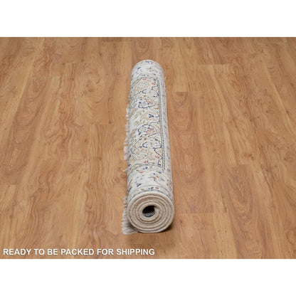 4'8"X6'10" Ivory Nain With Flower Design Hand Knotted Wool And Silk Rug