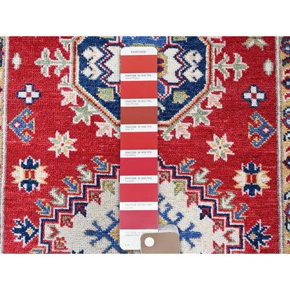 2'9"X6'6" Red Kazak Medallions Design Soft Wool Hand Knotted Runner Rug
