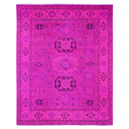 8'X10' Hot Pink Overdyed Kazak Medallions Design Hand Knotted Wool Rug