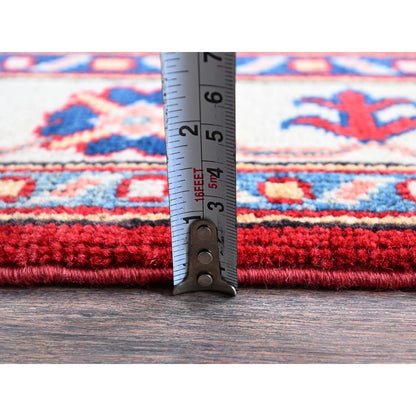 3'5"X5' Red Kazak With Geometric Design Soft Wool Hand Knotted Oriental Rug