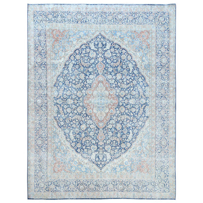 9'9"X12'8" Blue Worn Wool Hand Knotted Distressed Old Farsian Karman Rug