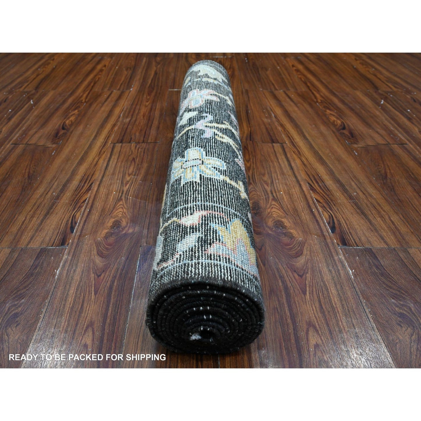 3'1"X11'6" Raisin Black Hand Knotted Angora Oushak Runner Oriental Rug