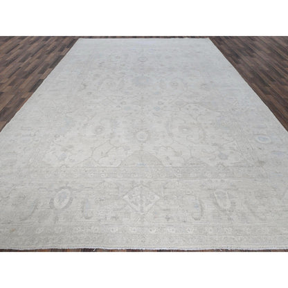 10'2"X13'9" White White Wash Peshawar Hand Knotted Pure Wool Oriental Rug