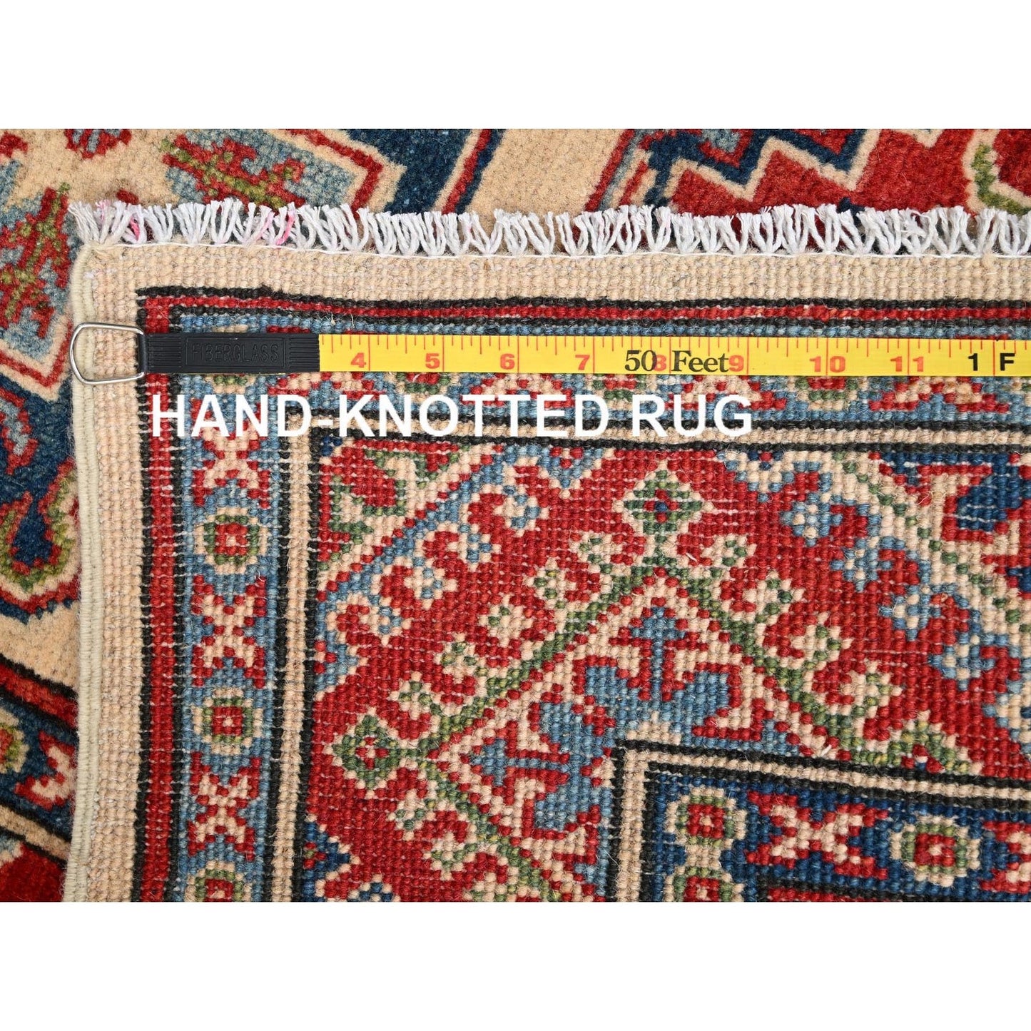 2'9"X15'4" Ivory Hand Knotted Rug Kazak With Geometric Design Wool Runner