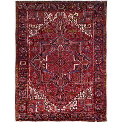 8'4"X11'3" Candy Apple Red With Salt White Corners Old Heris Oriental Rug