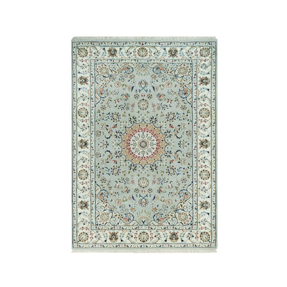 4'X6'2" Gray Hand Knotted Nain Design 250 Kpsi Soft Wool Rug
