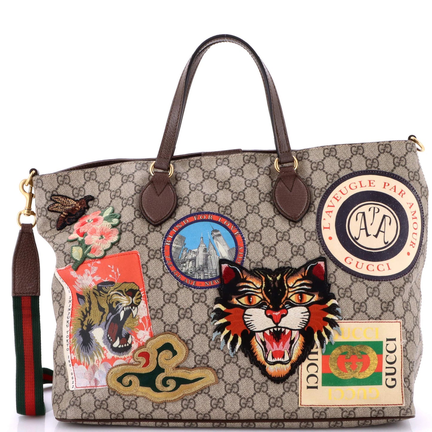 Gucci Courrier Convertible Soft Open Tote Gg Coated Canvas With Applique Large