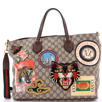 Gucci Courrier Convertible Soft Open Tote Gg Coated Canvas With Applique Large