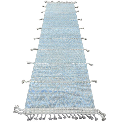 2'6"X10'5" Blue Soft Wool Moroccan Weave Hand Knotted Runner Oriental Rug