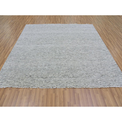 8'X8' Silver Gray Undyed Wool Grass Design Hand Knotted Square Rug