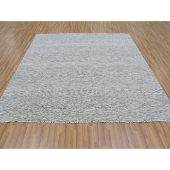 8'X8' Silver Gray Undyed Wool Grass Design Hand Knotted Square Rug