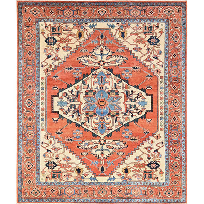 Rug 8'3"x9'10" Orange Peshawar with Serapi Heriz Design Wool Hand Knotted