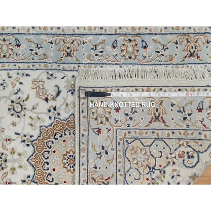 2'5"X10' Spring White Nain Hand Knotted 250 Kpsi Wool And Silk Runner Rug