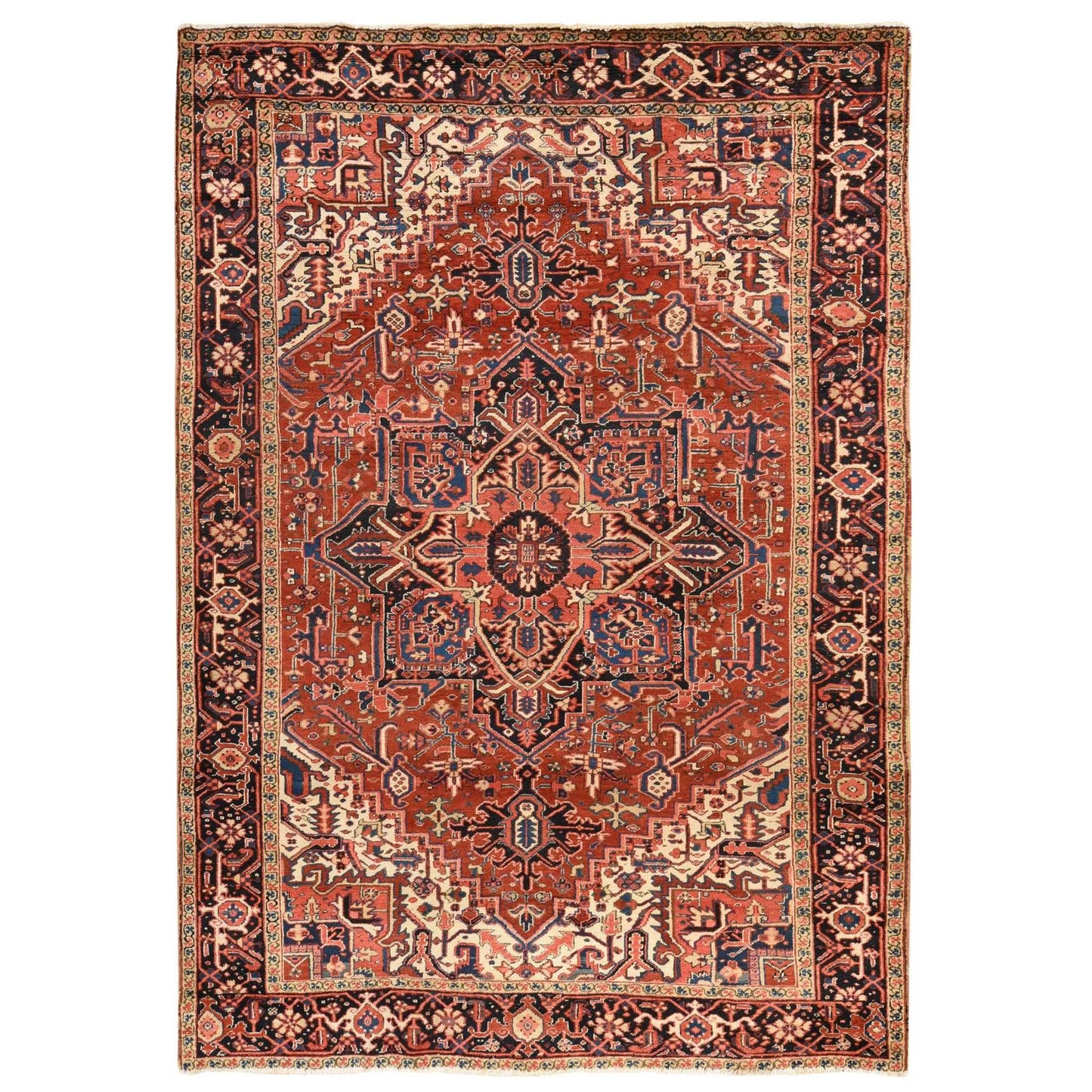 8'X11'3" Crimson Red Antique Zoroastrian Heris Pure Wool Hand Knotted Rug