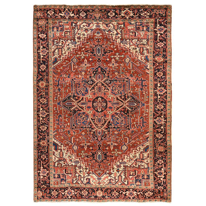 8'X11'3" Crimson Red Antique Zoroastrian Heris Pure Wool Hand Knotted Rug