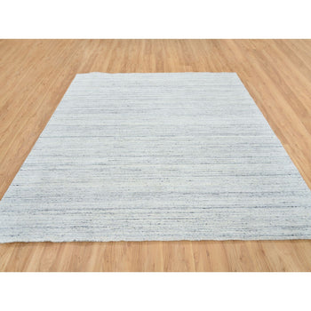 8'X8' Ivory Hand Loomed Plain Modern Striae Design Wool Square Rug