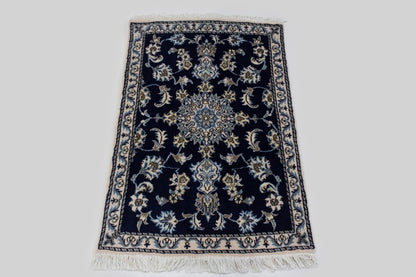 Handmade Traditional Navy Thick Pile Rug Small