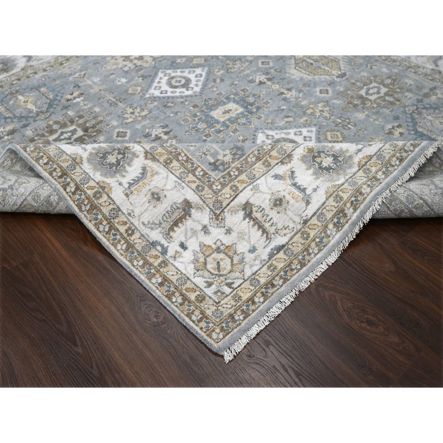 8'X8' Gray And Ivory Karjihooz Design Wool Square Oriental Rug