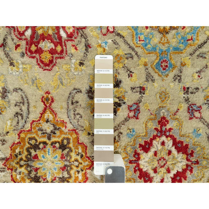 6'X6' Camel Wool And Silk Sunset Rosettes Hand Knotted Round Oriental Rug