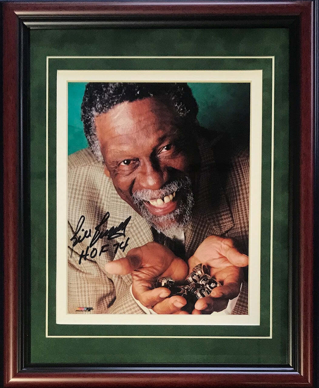 Bill Russell "Hof 74" Autographed Framed 11 Rings 8X10 Photo