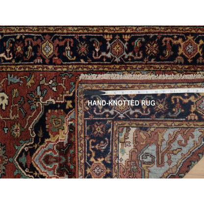 2'7"X6'1" Red Antiqued Heris Re-Creation All Wool Hand Knotted Runner Rug