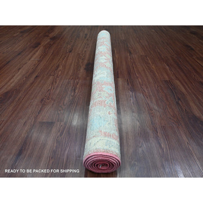 5'X6'10" Red Afghan Angora Oushak Leaf Design Hand Knotted 100% Wool Rug