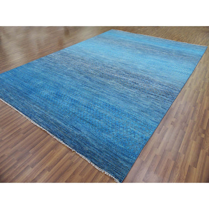 10'X14'3" Blue Modern Chiaroscuro Collection Pure Wool Hand Knotted Rug