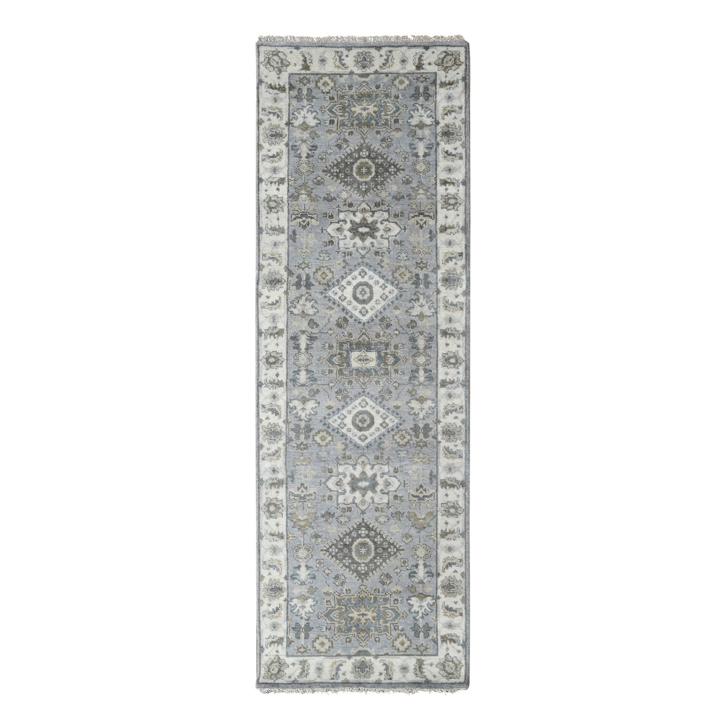 2'7"X7'9" Medium Gray Hand Knotted Karjihooz Design Wool Runner Rug