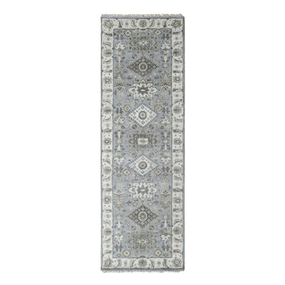 2'7"X7'9" Medium Gray Hand Knotted Karjihooz Design Wool Runner Rug