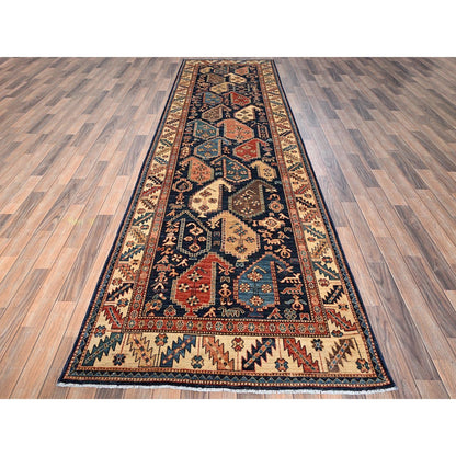 3'10"X13'2" Midnight Blue Northwest Zoroastrian Hand Knotted All Wool Runner