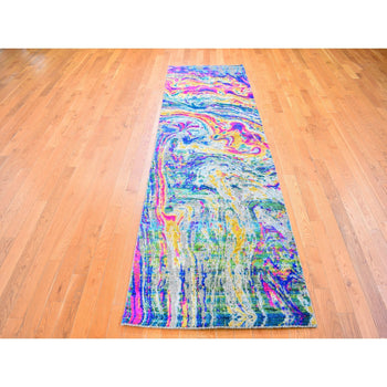 3'X10' Sari Silk - Text Wool The Lava Design Wide Runner Hand Knotted Rug
