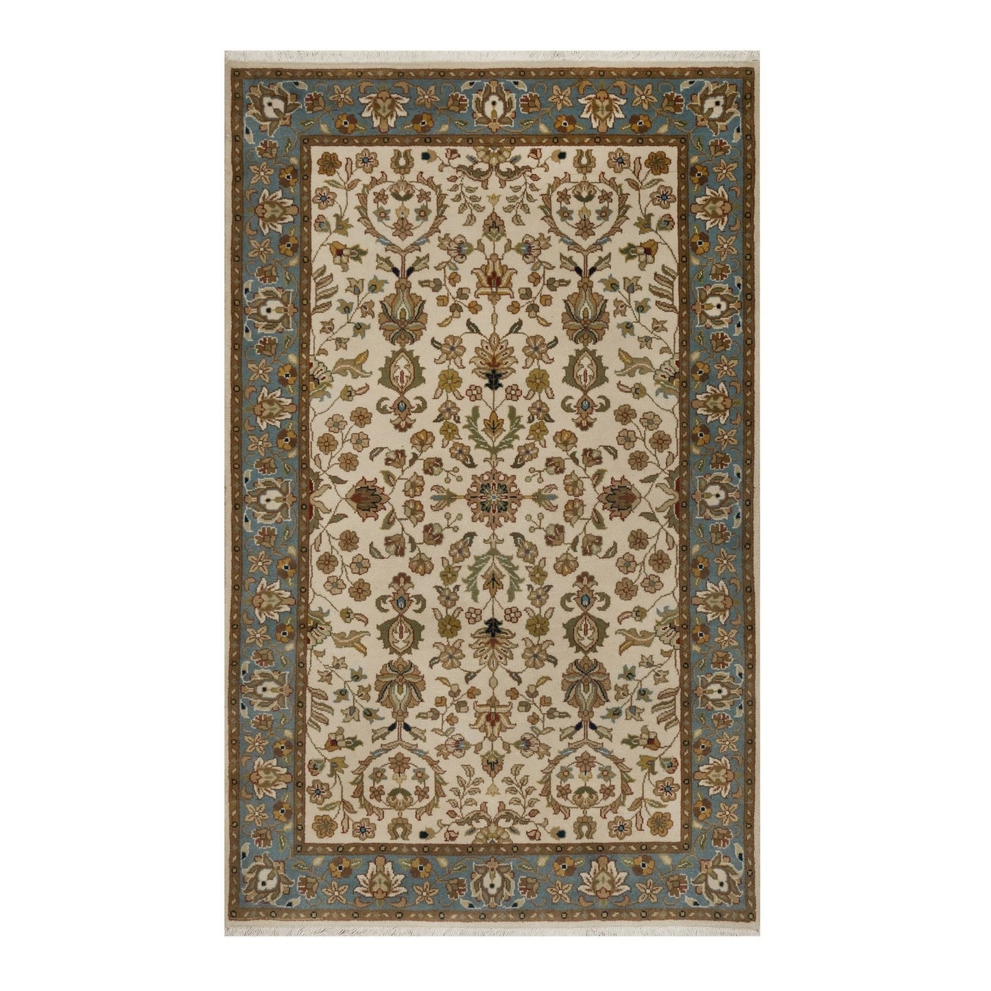 3'X5' Ivory 300 Kpsi New Zealand Wool Kishoon Design Hand Knotted Rug
