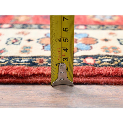 2'8"X9'6" Lattice Red Hand Knotted Afghan Special Kazak Wool Runner Rug