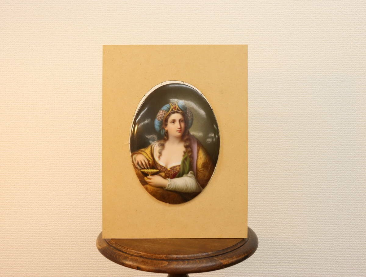 Kpm Berlin Porcelain Plaque Painting - Woman Beauty In Pearl Engraved Framed