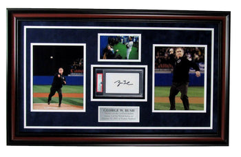 George W. Bush Former President Signed Cut Card W/Photo Collage Framed Psa/Dna