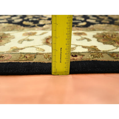 7'9"X10' Black Wool And Silk Hand Knotted Rajasthan All Over Design Rug