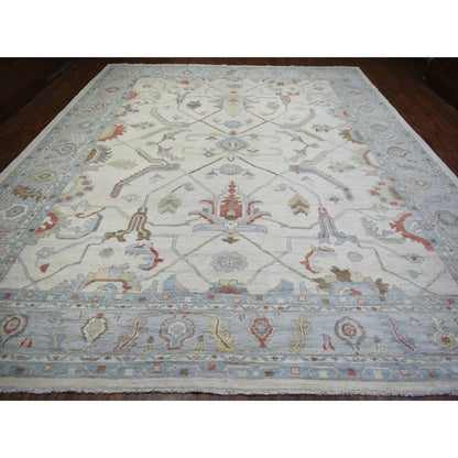 12'4"X15'3" Ivory, Afghan Angora Oushak, Wool Hand Knotted, Oversized Rug