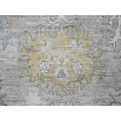 8'X9'7" Gray Afghan Angora Oushak Leaf Pattern Hand Knotted Pure Wool Rug