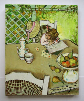 Simon-Auguste La Petite Sieste Original Oil Painting Signed French Art F3