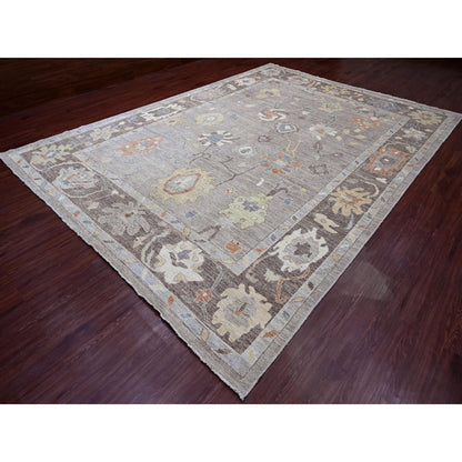 9'10"X13'6" Gray Afghan Angora Oushak Leaf Design Hand Knotted Wool Rug