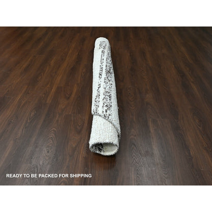 8'X8' Dark Brown And Ivory Striae Design Wool Hand Knotted Round Rug