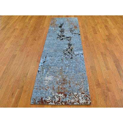 2'6"X10'3"Abstract Design Wool Farsian Knot Hand Knotted Runner Rug