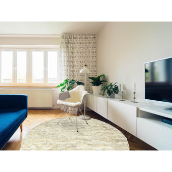 10'X10' Bone Ivory Moroccan Berber Organic Wool Hand Knotted Round Rug