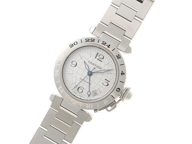 Cartier Pasha C Meridian Gmt Silver Automatic Oh/Polished