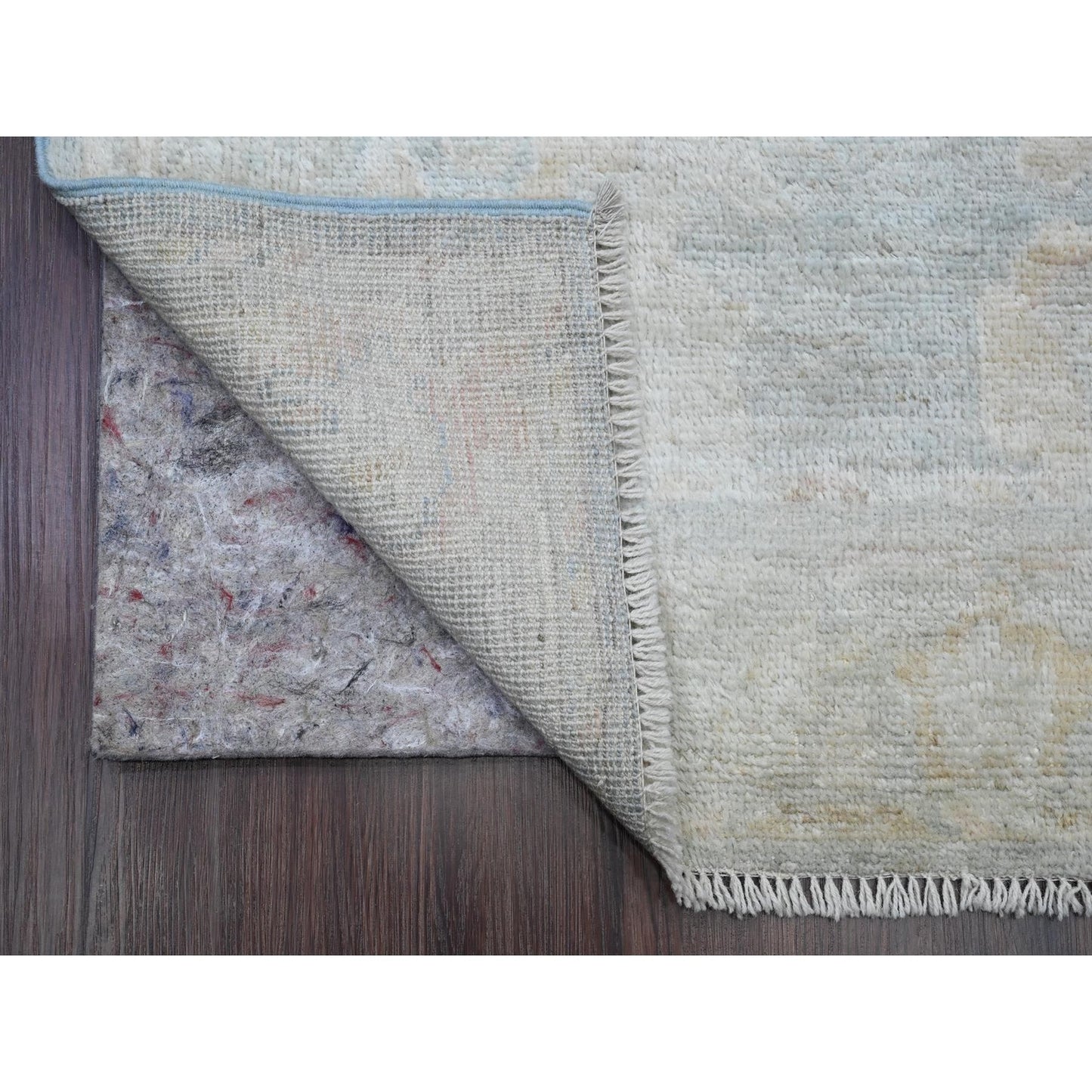 3'1"X15'6" Gray Angora Oushak Leaf Design Hand Knotted Wool Runner Rug