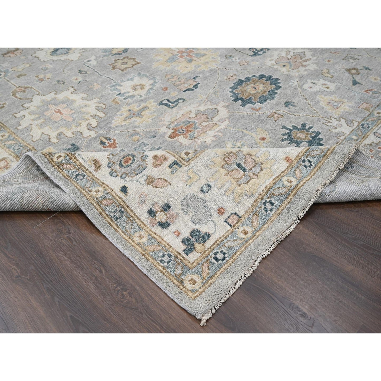12'X17'10" Gray Oushak Design Wool Hand Knotted Oversized Oriental Rug