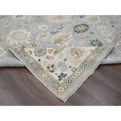 12'X17'10" Gray Oushak Design Wool Hand Knotted Oversized Oriental Rug