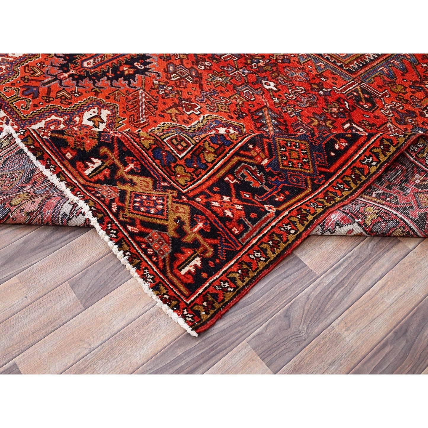 10'X13'2" Red Pure Wool Hand Knotted Semi Antique Zoroastrian Heris Rug